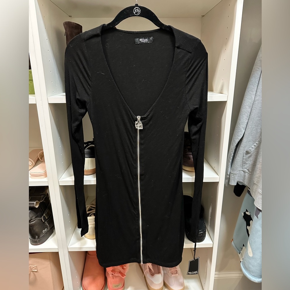 NWT Michael Lauren soft zip-up front dress in black size S